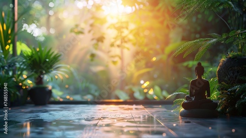 A social media graphic promoting a yoga retreat  with peaceful nature images seen through a glass blur effect  creating a serene and inviting feel.