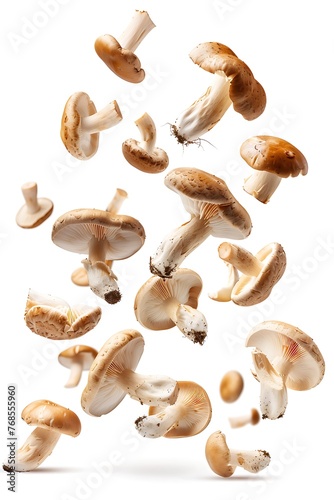 Isolated Porcini Mushrooms: Swirling Pattern Against Simple White Background