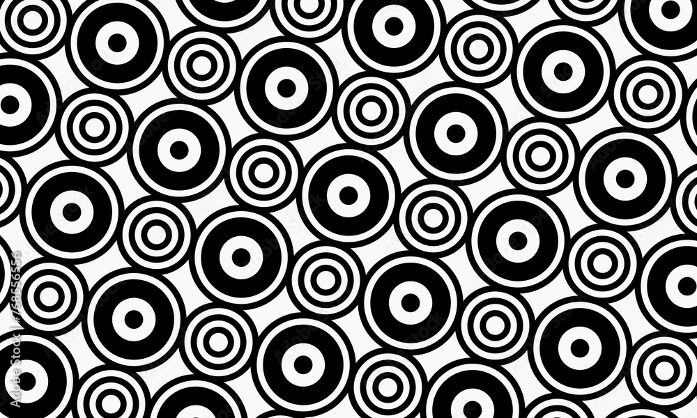 Seamless vector pattern with black bold outlined circles. Stylish geometric texture. Modern abstract background.