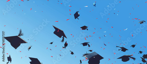 Graduation caps are flying in the air