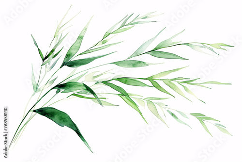 Watercolor artwork of green leaves angled to the left