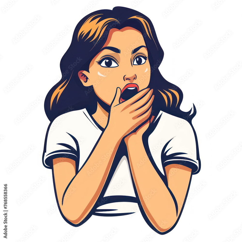logo Cartoon character A woman covers her mouth with her hand, color background, vector illustration logo Cartoon character A woman covers her mouth with her hand, color background, vector illustration