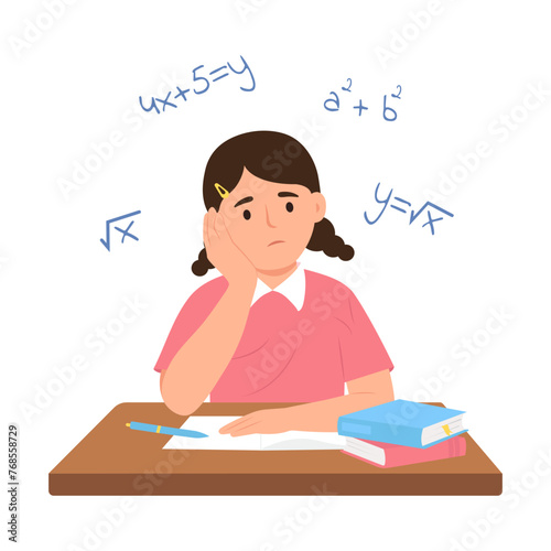 Child elementary school thought about solving theorem from higher mathematics.School education. Vector illustration
