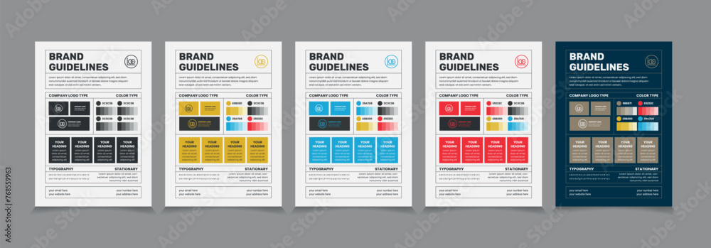 A4 Brand Guidelines Poster Layout Set, Simple style and modern Brand Guidelines, Brand identity Template. - obrazy, fototapety, plakaty 