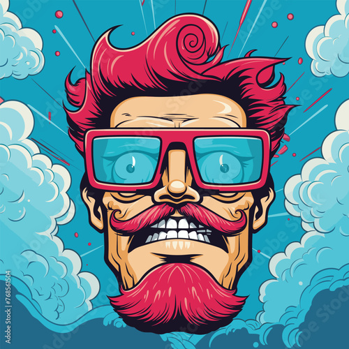 Energetic artwork captures a character with a striking hairstyle, surrounded by a whirl of abstract forms.