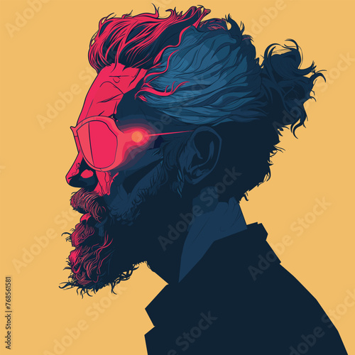 Energetic artwork captures a character with a striking hairstyle, surrounded by a whirl of abstract forms.