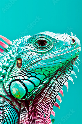 poster with a bright iguana on a blue background