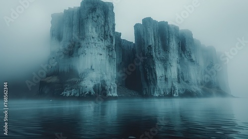 Majestic icy cliffs towering over calm waters