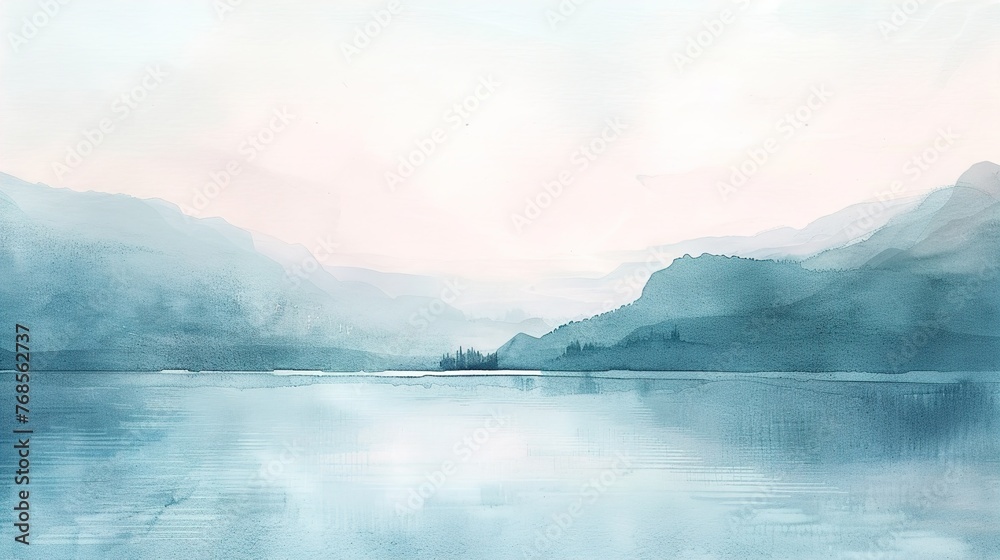 Soft washes of watercolor blending seamlessly on the paper, creating a serene landscape of pastel hues that soothes the soul in