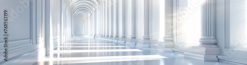 long white corridor with arches, blurred background