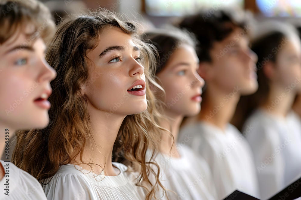 Young people sing enthusiastically in the church choir Young people sing enthusiastically in the church choir