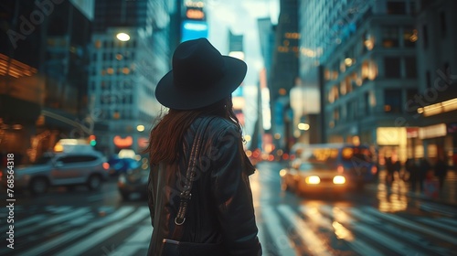 A fashion brand's Instagram post capturing the allure of walking through the city at dusk