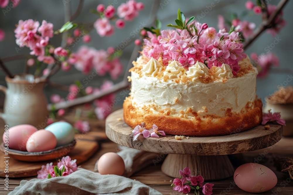 Easter kulich decorated with d easter eggs Easter kulich decorated with d easter eggs