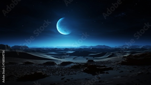 Spectacular view of a desert dune bathed in moonlight under the serene night sky