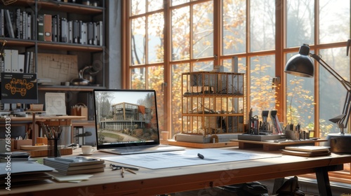 Architect's workspace with drafting tools
