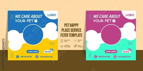 pet care social media post template, Editable modern banner with place for the photo, Pet care and shop square banner template design collection, Usable for social media post, banner, and web ad
