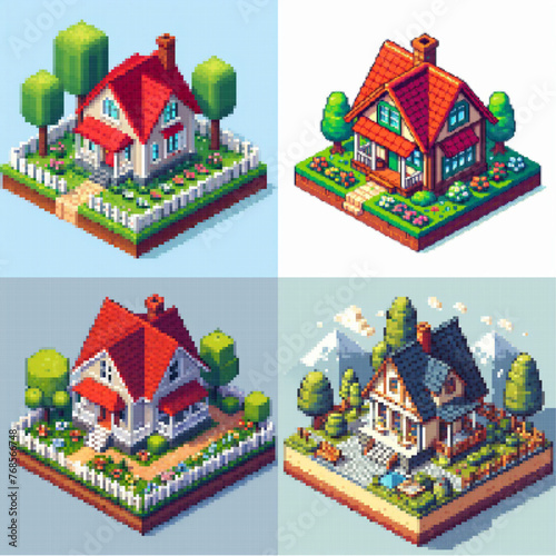 Isometric houses. Pixel art