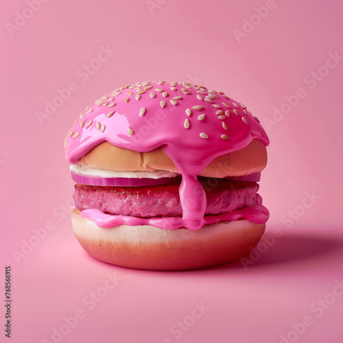 pink hamburger on pink background