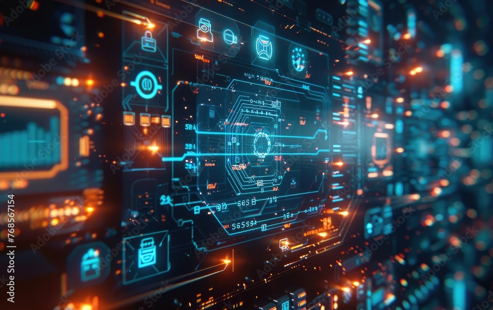 Futuristic circuit board with glowing digital elements, symbolizing advanced technology and cyber concepts. Futuristic circuit board with glowing digital elements, symbolizing advanced technology and cyber concepts.