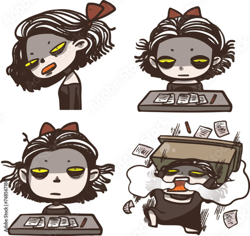 Drama queen black lady. She is having her monthly period. Angry girl character vector design set. Hand drawn in various poses. 
