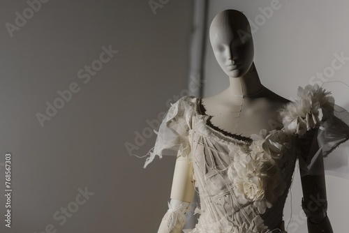 mannequin wearing a halffinished wedding dress photo