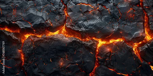 Abstract rock background with fire gaps between stones cut rock surface. Lava and rock backdrop. generative ai 