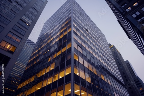 Wallpaper Mural exterior of highrise office with lit windows, dusk sky Torontodigital.ca