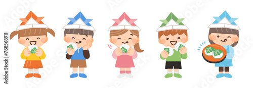 こどもの日に柏餅を食べる子供たちのイラスト素材