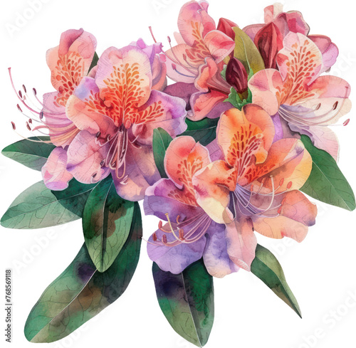 Rhododendron flower watercolor isolate illustration vector. photo