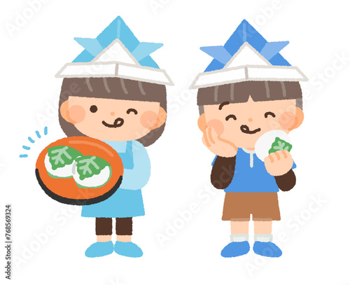 柏餅を食べる子供たちのイラスト素材