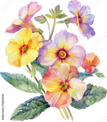 Primrose flower watercolor isolate illustration vector.