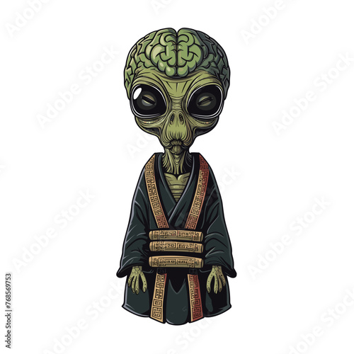 An alien-like cartoon with a massive brain, big eyes