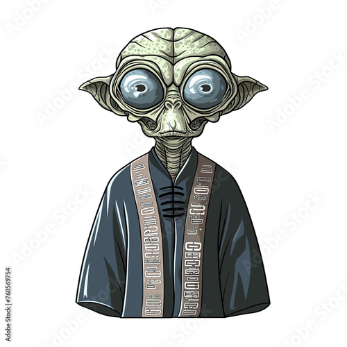 An alien-like cartoon with a massive brain, big eyes