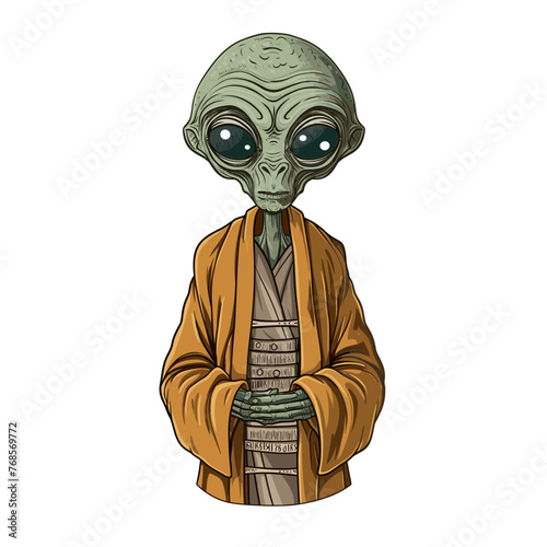 An alien-like cartoon with a massive brain, big eyes