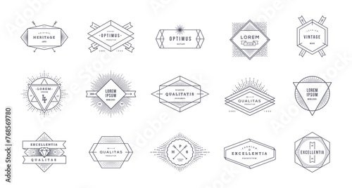Set of outline retro emblems, signs and logo with sunburst rays. Vector illustration.