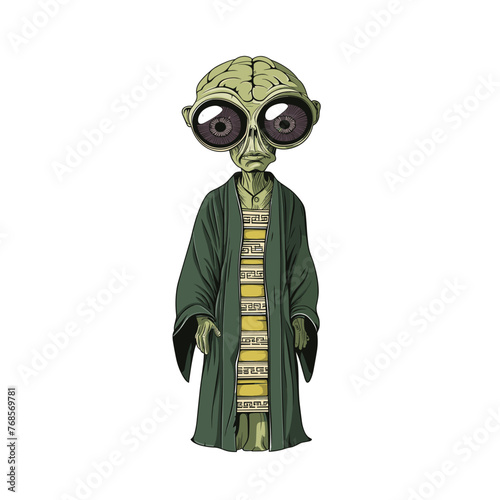 An alien-like cartoon with a massive brain, big eyes