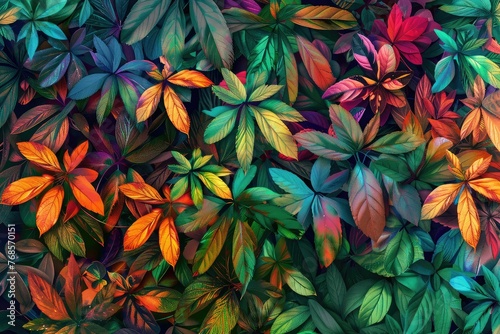 Vibrant Jungle Floor, Colorful Undergrowth Close-Up, Macro Photography Effect, Digital Art