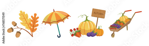 Autumn Season Object and Element Colorful Vector Set