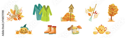 Autumn Season Object and Element Colorful Vector Set