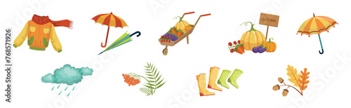 Autumn Season Object and Element Colorful Vector Set