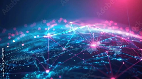Digital representation of global network connections with glowing nodes photo