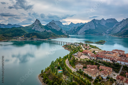 Aerial View Over Lake Riaño, León, Picos de Europa , Spain