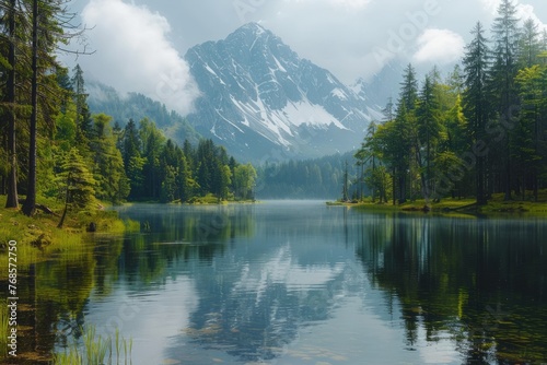 View of a beautiful mountain lake with reflection