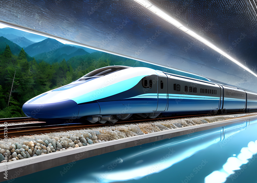 Futuristic train concept, modern high speed.Generative AI Futuristic train concept, modern high speed.Generative AI