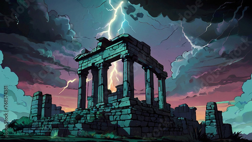 Temple ruins in an ancient rome citys Illustration photo