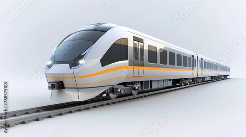 White background shows a commuter train.