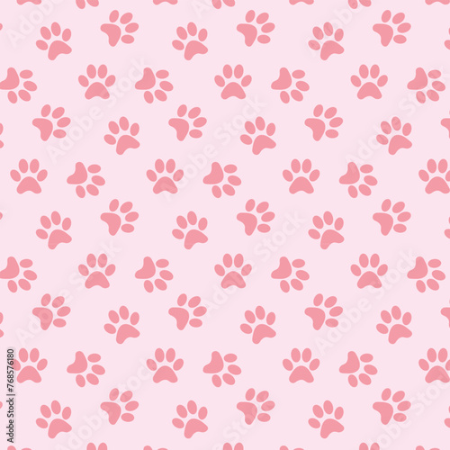 Whimsical Paw Prints: Dark Pink on Light Pink Background.  Perfect for animal-related projects, this delightful design adds a touch of warmth and affection to your creations
