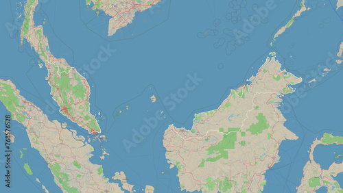 Malaysia outlined. OSM Topographic German style map