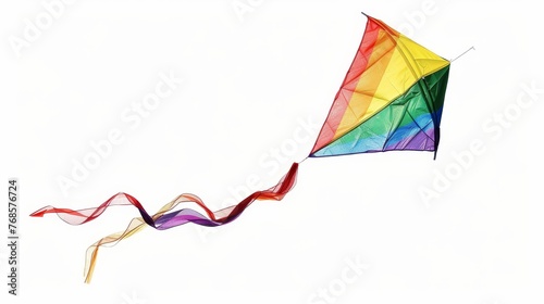 Flying Rainbow Kite Isolated on White Background.