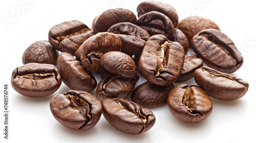 Roasted coffee beans cutout on white background